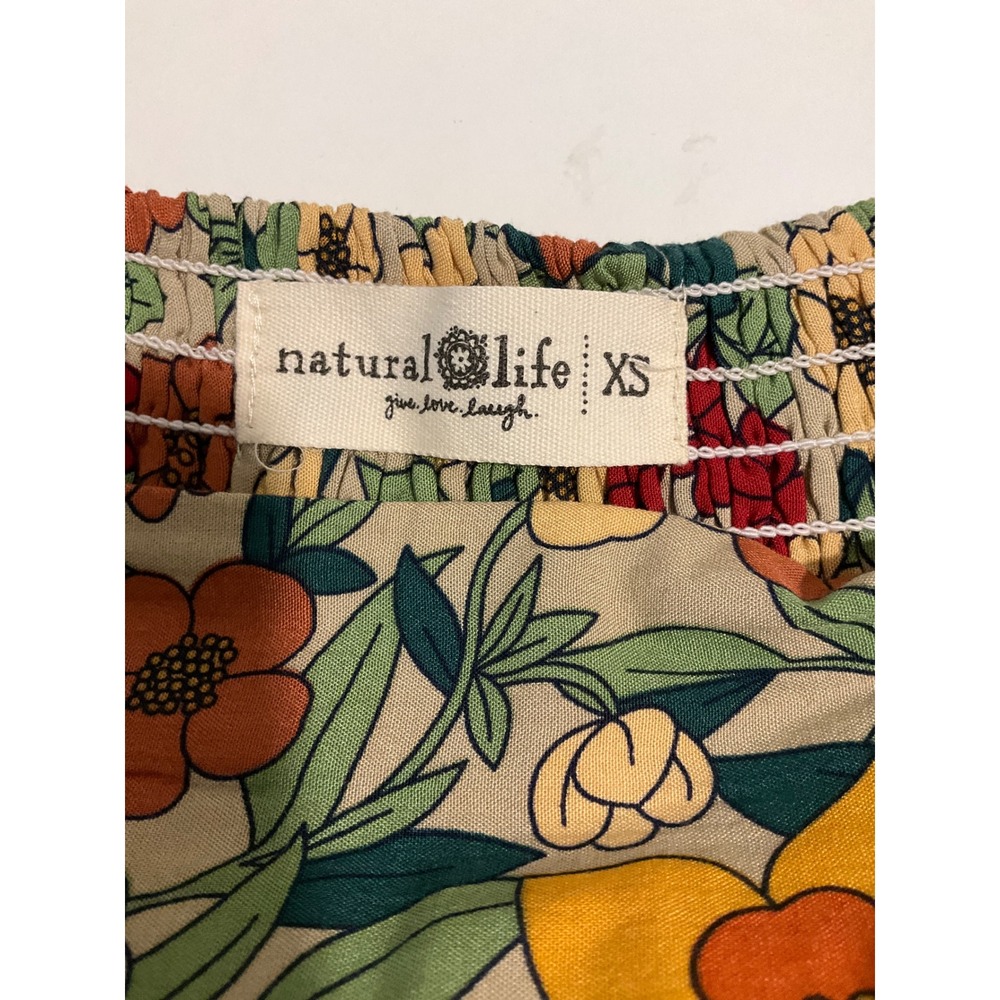 Natural Life Floral Maxi Skirt Ruched Back Waist Side Slit Boho Cottagecore XS - Picture 5 of 7
